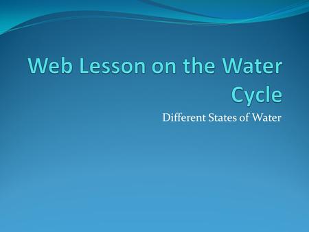 Different States of Water. Home 1. Evaporation SiteAssignmentSiteAssignment 2. CondensationSiteAssignmentSiteAssignment 3. Precipitation SiteAssignmentSiteAssignment.