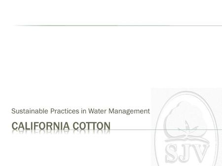 Sustainable Practices in Water Management. Environmental Sensitivity Water Improvement & Conservation Energy Development & Conservation Crop Protection.