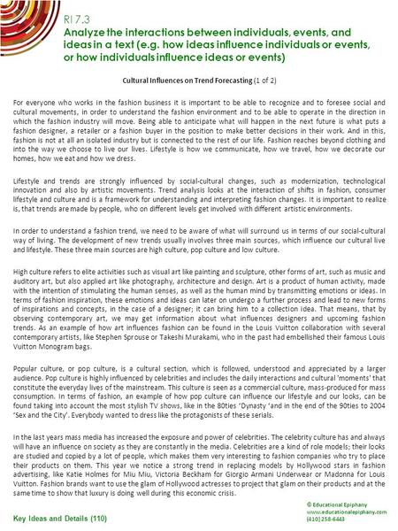 Cultural Influences on Trend Forecasting (1 of 2) For everyone who works in the fashion business it is important to be able to recognize and to foresee.