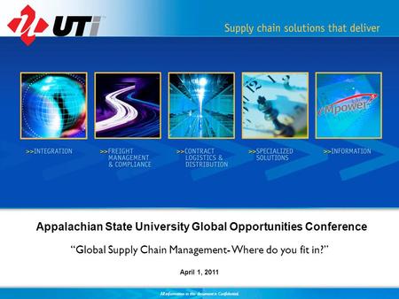 All information in this document is Confidential. Appalachian State University Global Opportunities Conference Global Supply Chain Management- Where do.