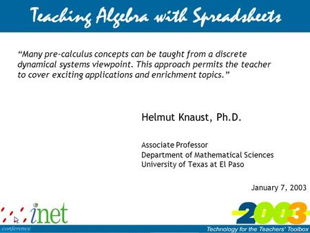 Many pre-calculus concepts can be taught from a discrete dynamical systems viewpoint. This approach permits the teacher to cover exciting applications.