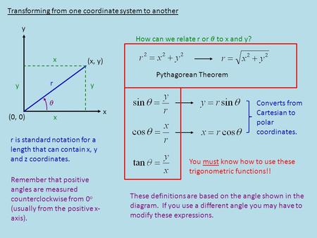 Transforming from one coordinate system to another