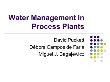 Water Management in Process Plants