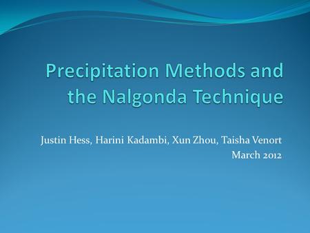 Precipitation Methods and the Nalgonda Technique