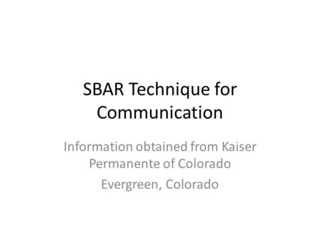 SBAR Technique for Communication