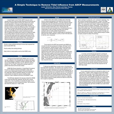 TEMPLATE DESIGN © 2008 www.PosterPresentations.com A Simple Technique to Remove Tidal Influence from ADCP Measurements Justin Gilchrist, Alex Davies and.