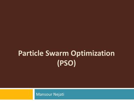 Particle Swarm Optimization (PSO)