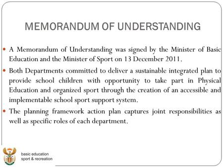 MEMORANDUM OF UNDERSTANDING