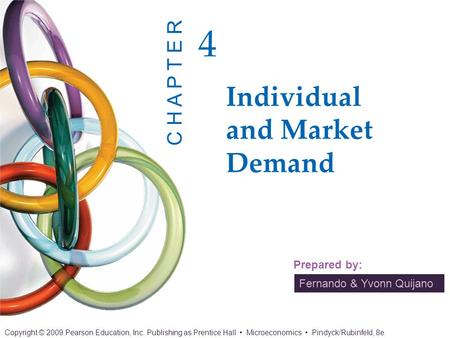 CHAPTER 4 OUTLINE 4.1 Individual Demand 4.2 Income and Substitution Effects 4.3 Market Demand 4.4 Consumer Surplus 4.5 Network Externalities 4.6 Empirical.