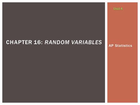 Chapter 16: Random Variables