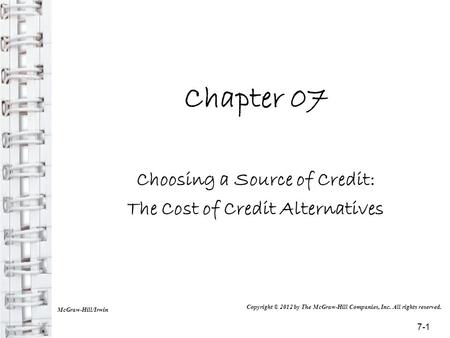 Choosing a Source of Credit: The Cost of Credit Alternatives