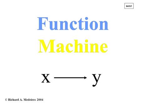 © Richard A. Medeiros 2004 x y Function Machine Function Machine next.