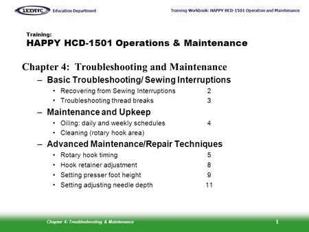 Training: HAPPY HCD-1501 Operations & Maintenance