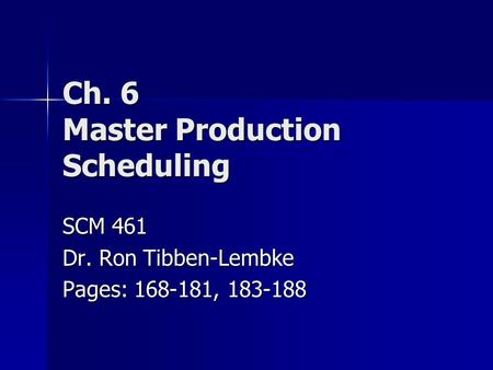 Ch. 6 Master Production Scheduling