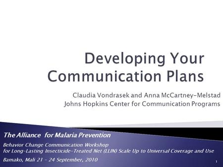 The Alliance for Malaria Prevention Behavior Change Communication Workshop for Long-Lasting Insecticide-Treated Net (LLIN) Scale Up to Universal Coverage.