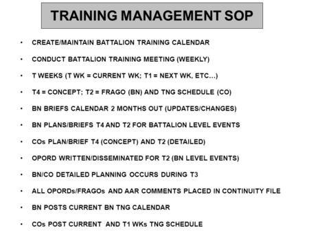 TRAINING MANAGEMENT SOP