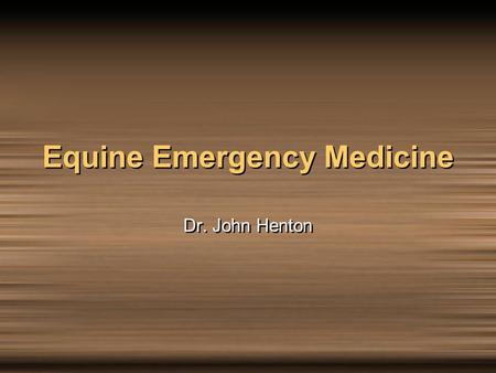 Equine Emergency Medicine