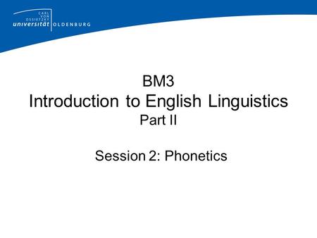 BM3 Introduction to English Linguistics Part II