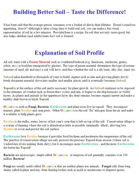 Building Better Soil – Taste the Difference! It has been said that the average person consumes over a bushel of dirt in their lifetime. Doesn t sound too.