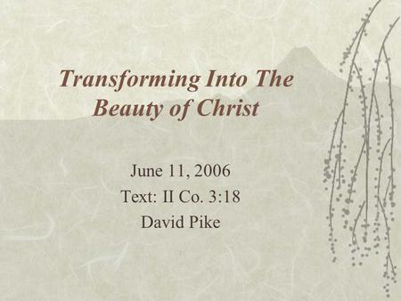 Transforming Into The Beauty of Christ June 11, 2006 Text: II Co. 3:18 David Pike.