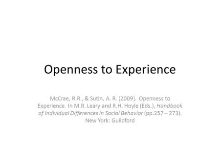 Openness to Experience