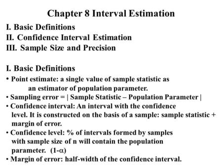 Chapter 8 Interval Estimation