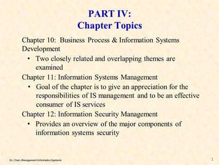 PART IV: Chapter Topics