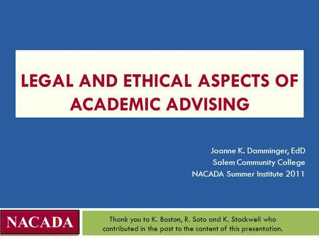 Legal and Ethical Aspects of Academic Advising