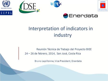 Interpretation of indicators in industry Bruno Lapillonne, Vice President, Enerdata Reunión Técnica de Trabajo del Proyecto BIEE 24 – 26 de febrero, 2014,