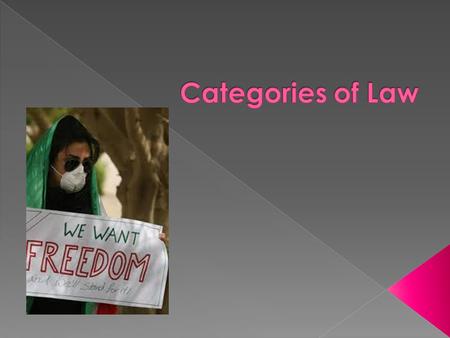 Domestic Laws governing activity within a country Based on a Constitution Includes Statute and Case Law International Deals with relations between nations.