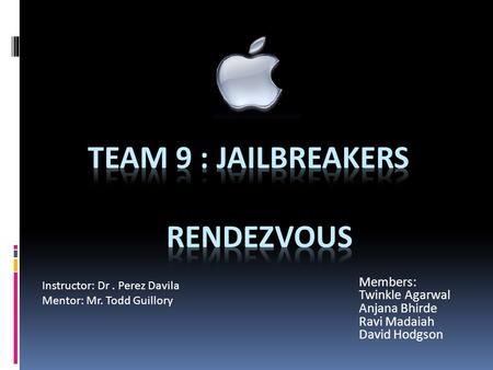 Members: Twinkle Agarwal Anjana Bhirde Ravi Madaiah David Hodgson Instructor: Dr. Perez Davila Mentor: Mr. Todd Guillory.