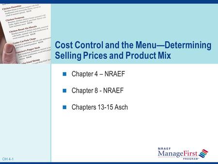 Cost Control and the Menu—Determining Selling Prices and Product Mix