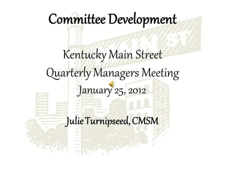 Julie Turnipseed, CMSM. 1. Broad-based public and private support 2. Vision and mission statements 3. Comprehensive work plan 4. Historic preservation.