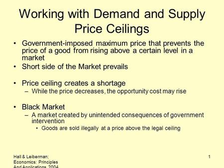 Working with Demand and Supply Price Ceilings