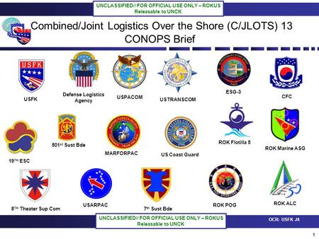 1 OCR: USFK J4 UNCLASSIFIED// FOR OFFICIAL USE ONLY – ROKUS Releasable to UNCK UNCLASSIFIED// FOR OFFICIAL USE ONLY – ROKUS Releasable to UNCK Combined/Joint.