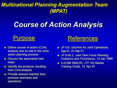 Course of Action Analysis