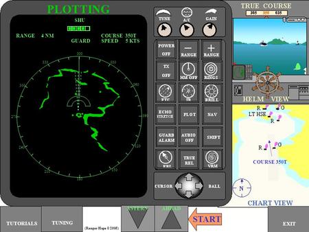 000 030 060 090 120 150 180 210 240 270 300 330 TUNING SHU RANGE 4 NM ASTERNAHEAD COURSE 350T PLOTTING GUARDSPEED 5 KTS START EXIT TUTORIALS COURSE 350T.