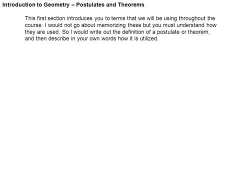 Introduction to Geometry – Postulates and Theorems