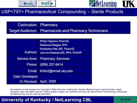 USP<797> Pharmaceutical Compounding – Sterile Products