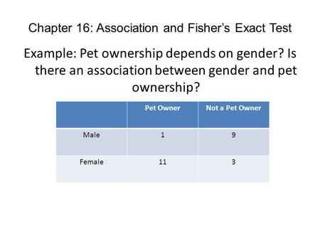 Chapter 16: Association and Fisher’s Exact Test