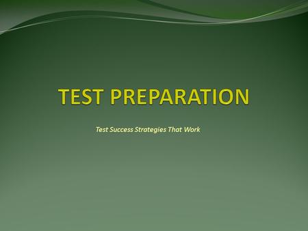 TEST PREPARATION Test Success Strategies That Work.