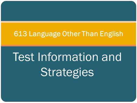 613 Language Other Than English