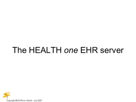 Copyright HEALTHone Global – July 2009 The HEALTH one EHR server.