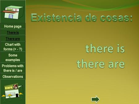 There is Some examples Chart with forms (+ - ?) Problems with there is / are Observations Home page There are.