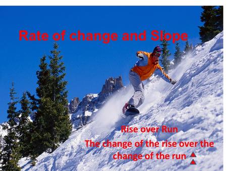 Rate of change and Slope Rise over Run The change of the rise over the change of the run.