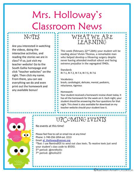 Mrs. Holloway’s Classroom News