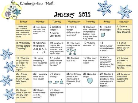 Kindergarten Math January 2012