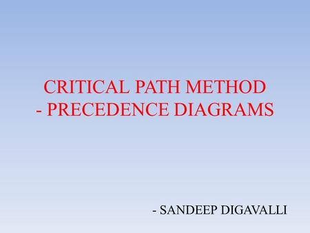 CRITICAL PATH METHOD - PRECEDENCE DIAGRAMS - SANDEEP DIGAVALLI.