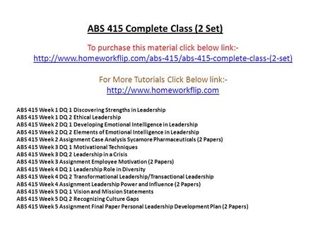 ABS 415 Complete Class (2 Set) To purchase this material click below link:-  For More.