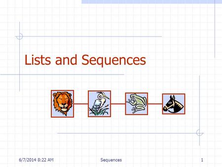 6/7/2014 8:24 AMSequences1 Lists and Sequences. 6/7/2014 8:24 AMSequences2 Outline and Reading Singly linked list Position ADT and List ADT (§5.2.1) Doubly.